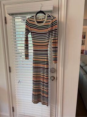 MUNTHE Multi-Stripe Ribbed Long Sleeve Midi Dress — Multi